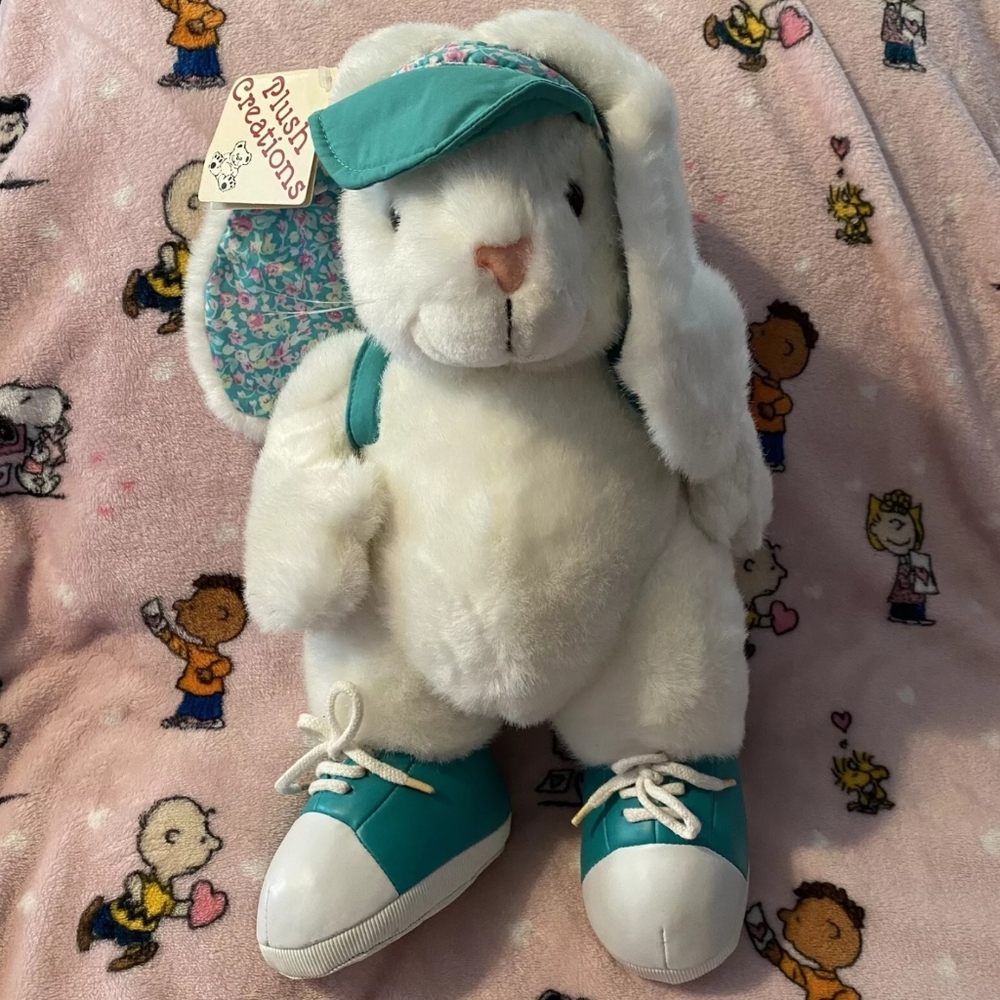 NWT Vtg Plush Creations Inc Bunny Rabbit Mama Baby Set Green 16” Accs Shoes 1993